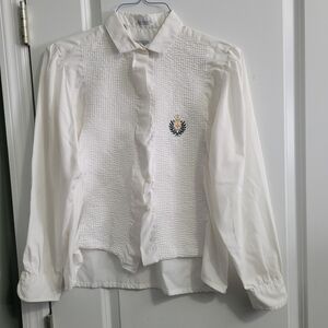 White Button Down Shirt with Embroidered Crest